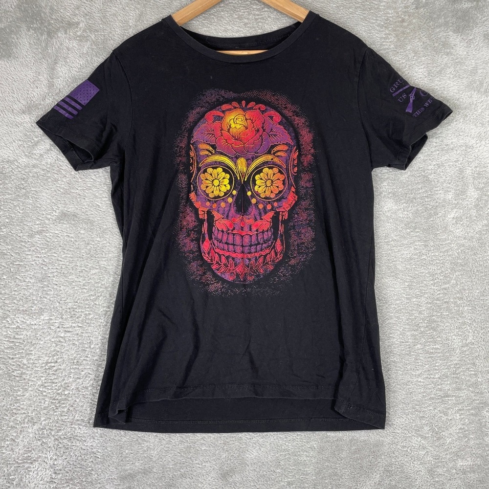 Grunt Style Shirt Mens Medium Black Sugar Skull Dia de los Muertos Graphic Tee